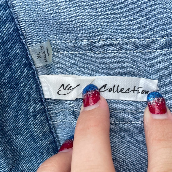 NY Collection Denim and Lace Button Vest - Picture 2 of 4